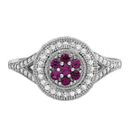 Brilliant Embers Sterling Silver Rhodium-plated 86 Stone Micro Pave Red and White CZ Circle Ring