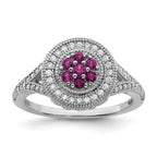 Brilliant Embers Sterling Silver Rhodium-plated 86 Stone Micro Pave Red and White CZ Circle Ring
