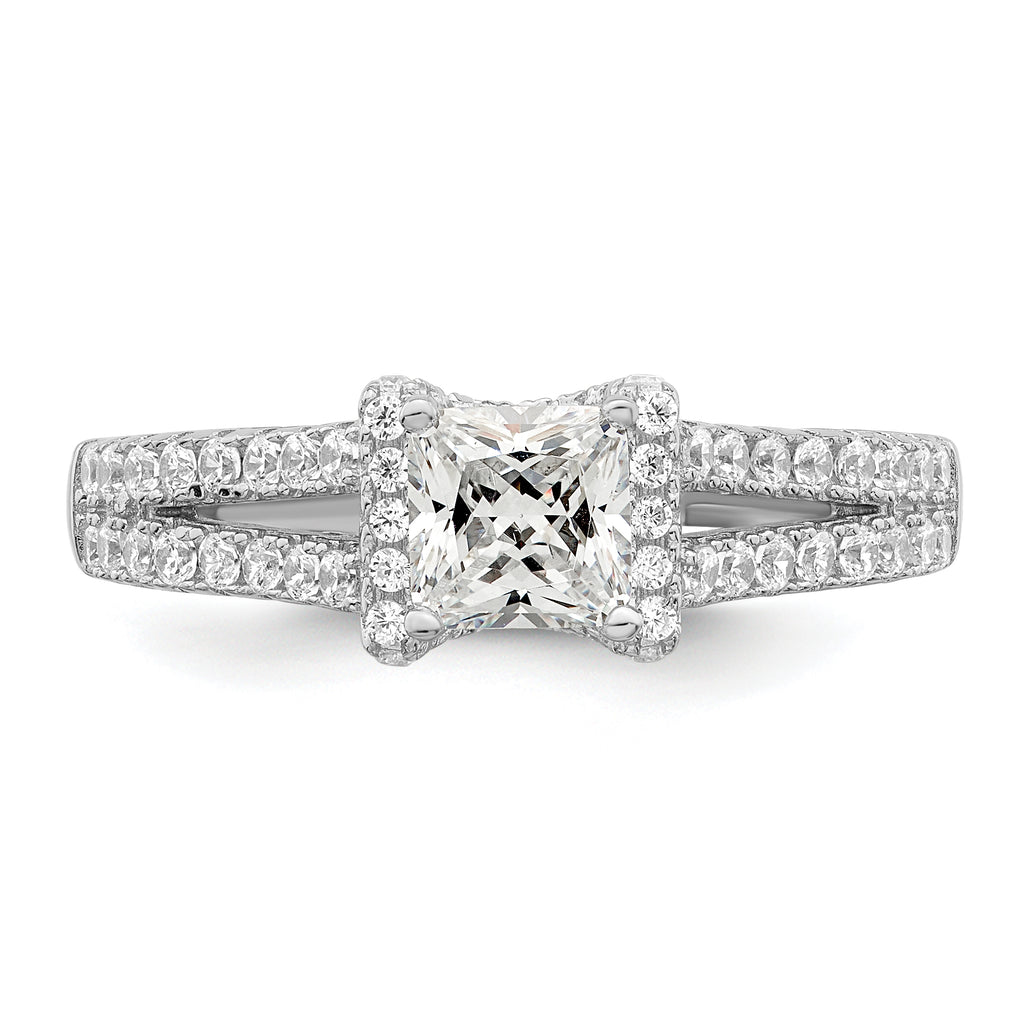 Brilliant Embers Sterling Silver Rhodium-plated 61 Stone Micro Pave CZ Ring