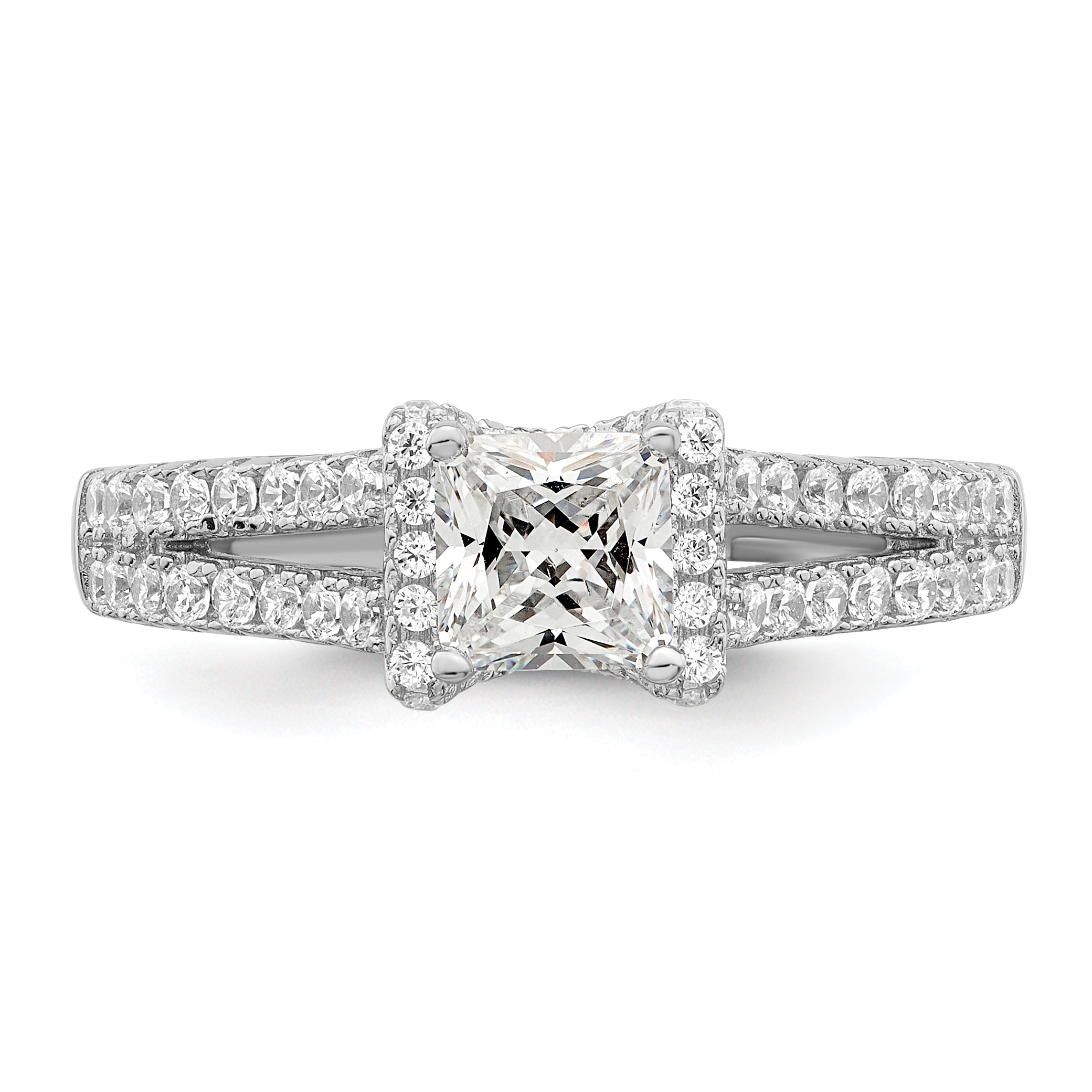 Brilliant Embers Sterling Silver Rhodium-plated 61 Stone Micro Pave CZ Ring