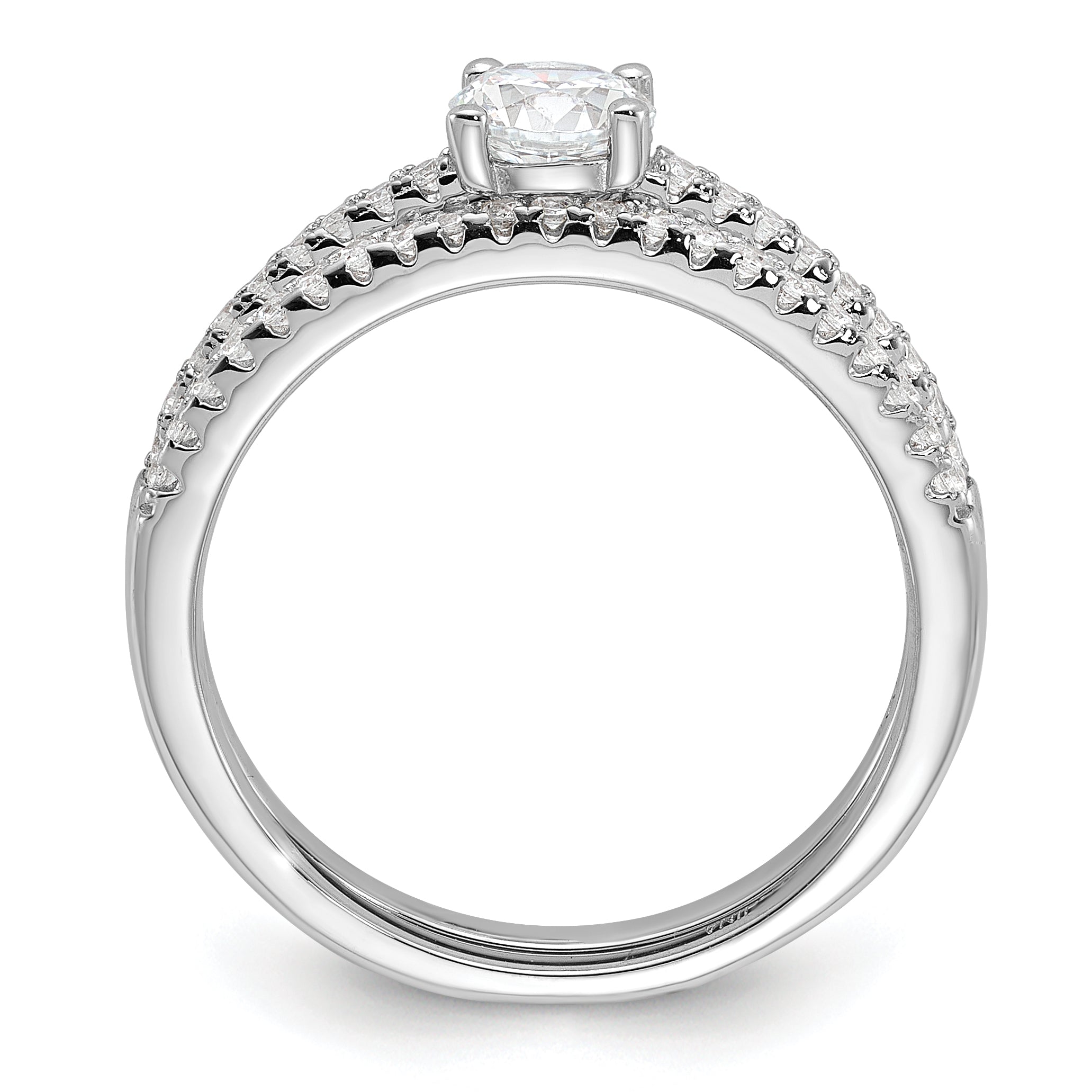 Brilliant Embers Sterling Silver Rhodium-plated 40 Stone Micro Pave CZ 2 Piece Wedding Ring Set Secondary image