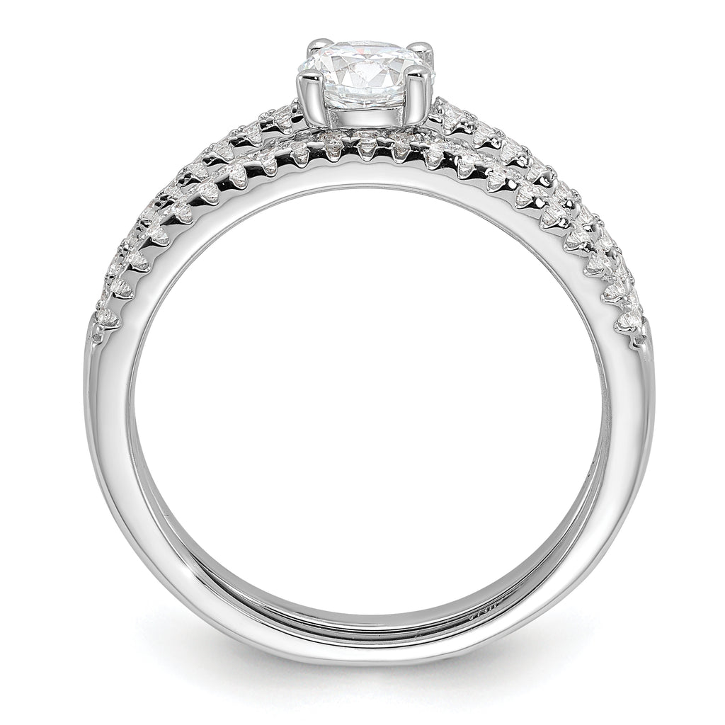 Brilliant Embers Sterling Silver Rhodium-plated 40 Stone Micro Pave CZ 2 Piece Wedding Ring Set
