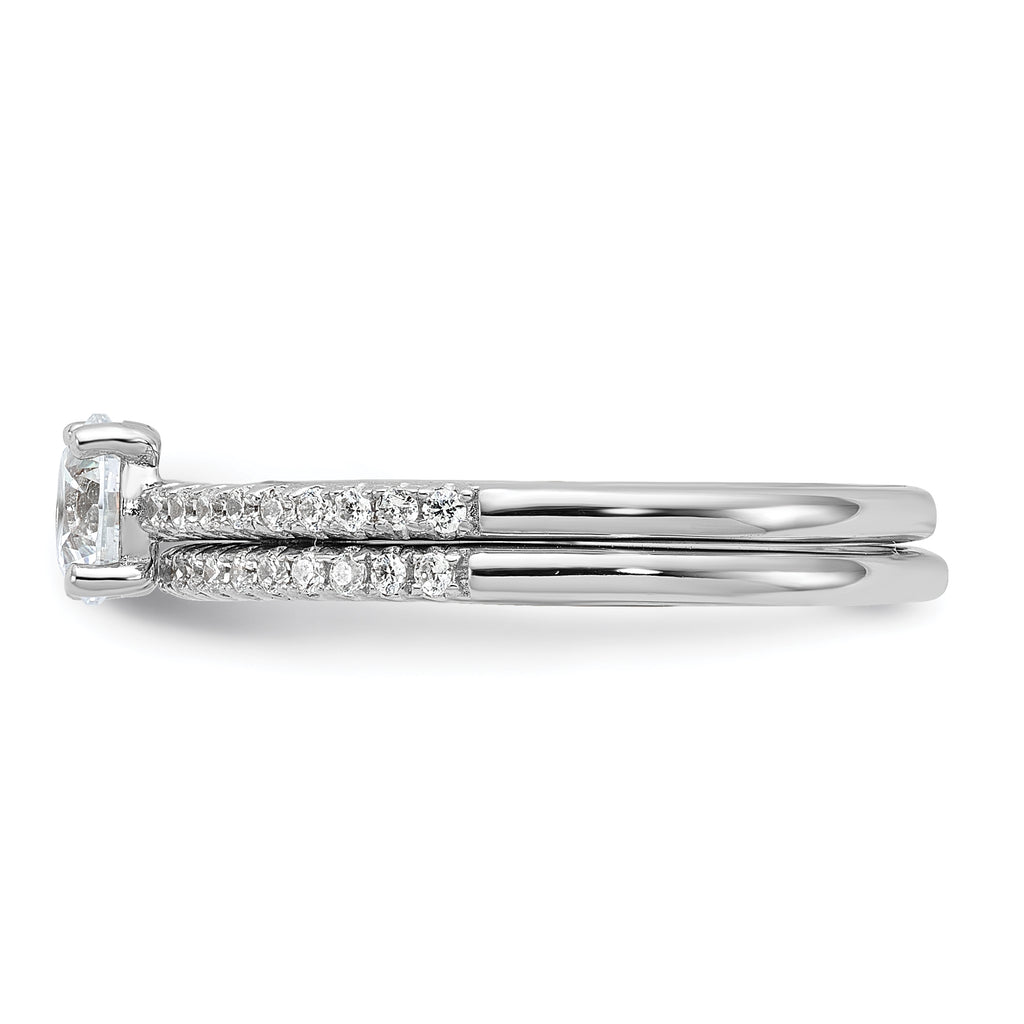 Brilliant Embers Sterling Silver Rhodium-plated 40 Stone Micro Pave CZ 2 Piece Wedding Ring Set