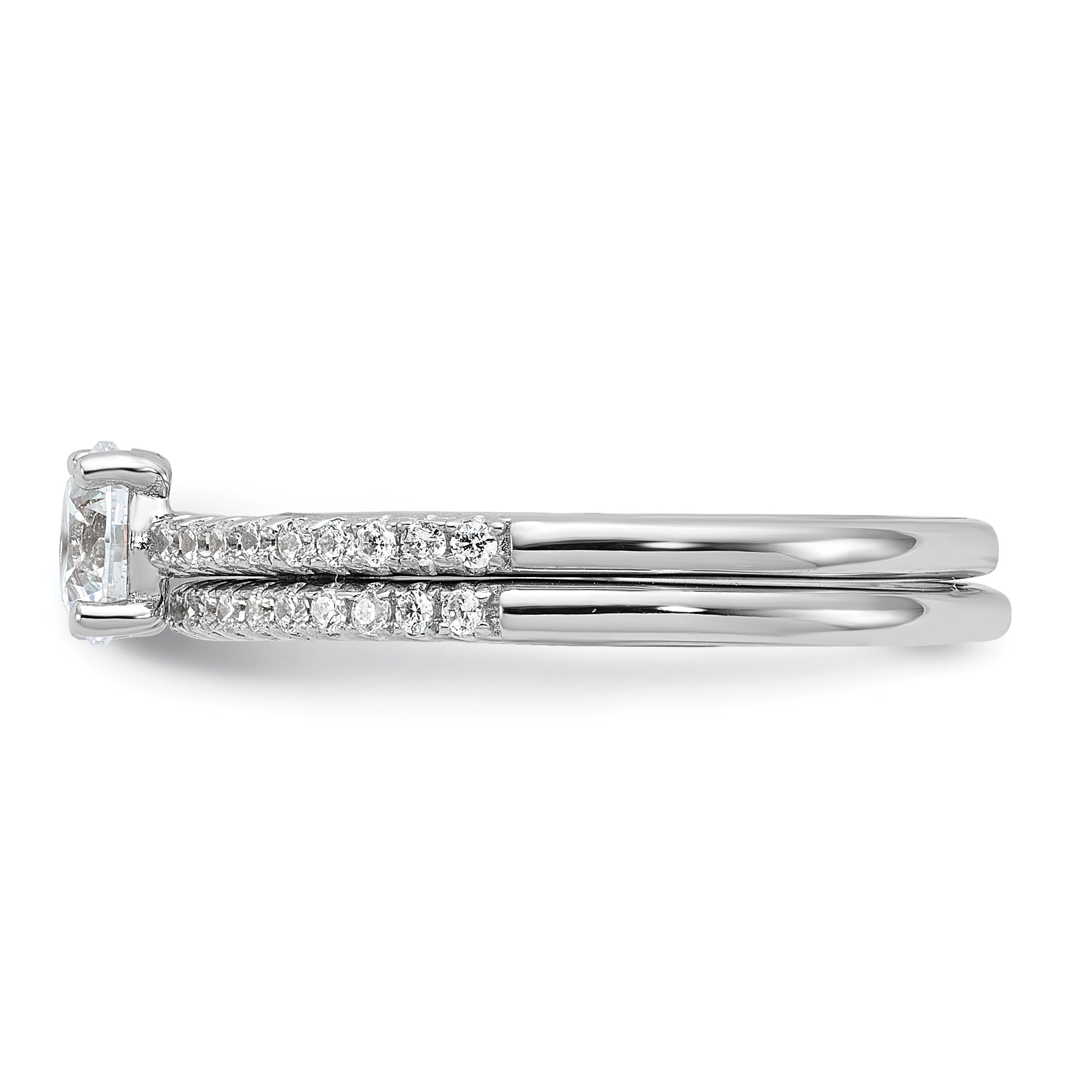 Brilliant Embers Sterling Silver Rhodium-plated 40 Stone Micro Pave CZ 2 Piece Wedding Ring Set