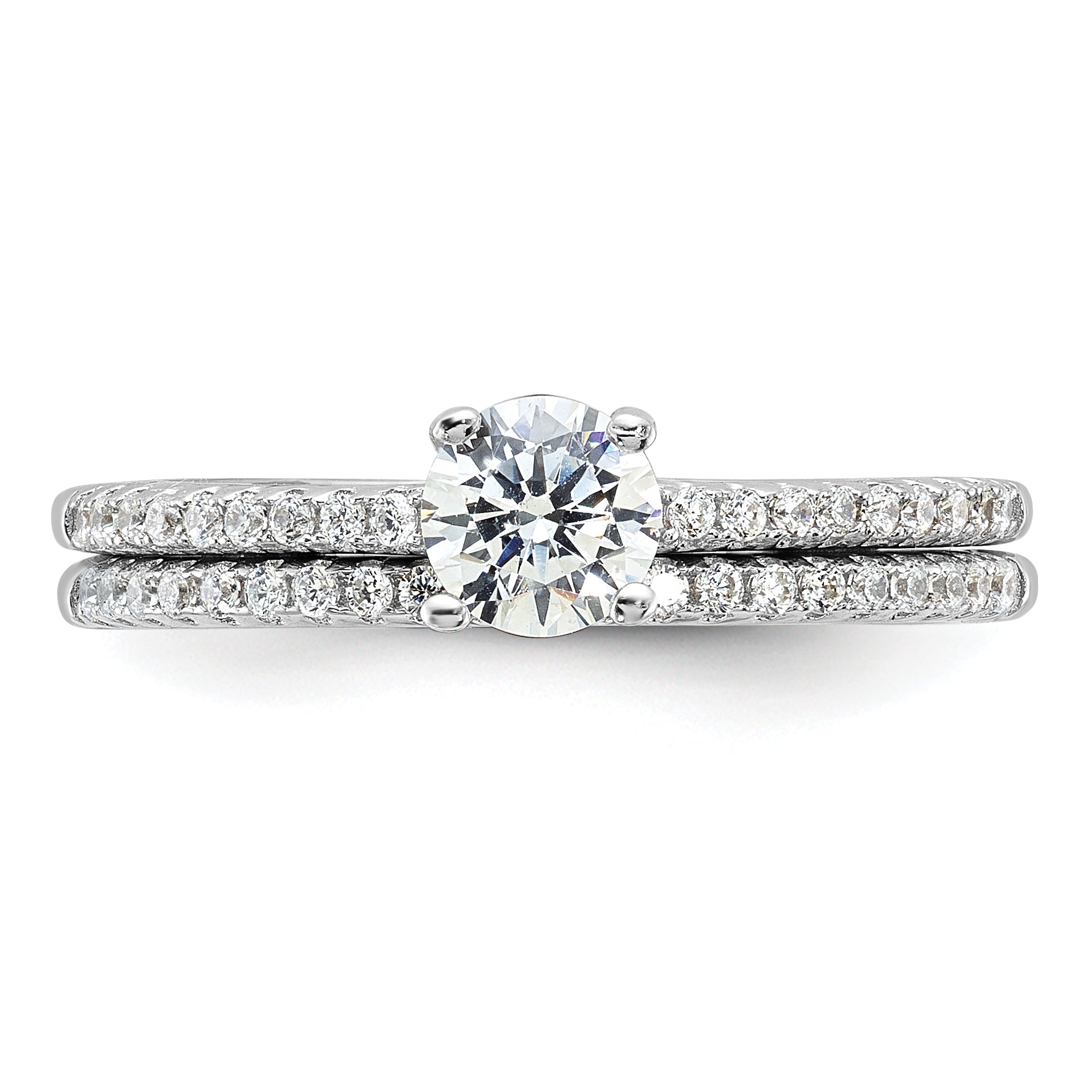 Brilliant Embers Sterling Silver Rhodium-plated 40 Stone Micro Pave CZ 2 Piece Wedding Ring Set