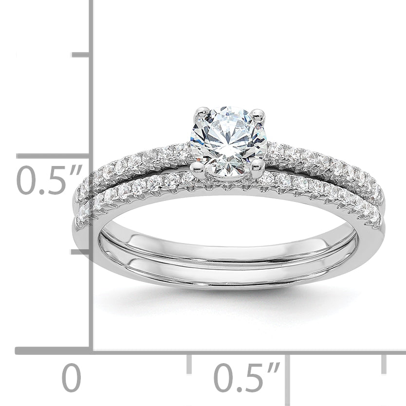 Brilliant Embers Sterling Silver Rhodium-plated 40 Stone Micro Pav‚ CZ 2 Piece Wedding Ring Set