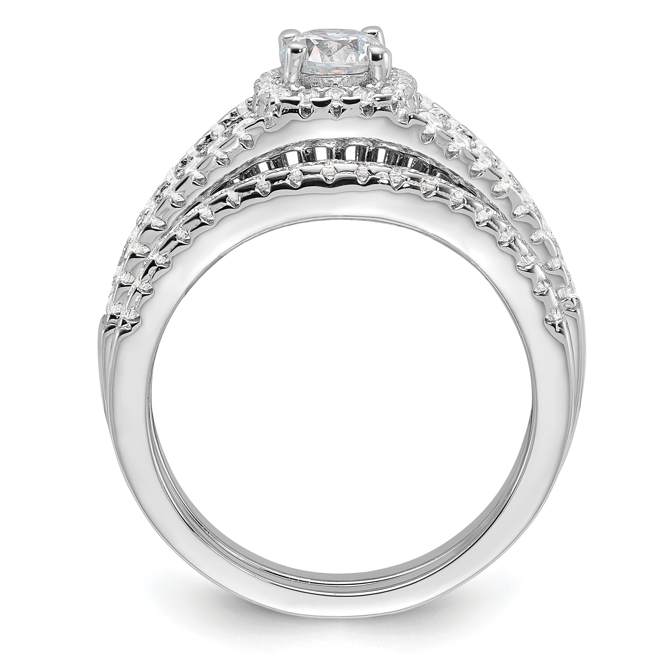 Brilliant Embers Sterling Silver Rhodium-plated 67 Stone Micro Pave CZ 2 Piece Wedding Ring Set Secondary image