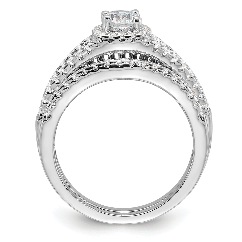Brilliant Embers Sterling Silver Rhodium-plated 67 Stone Micro Pave CZ 2 Piece Wedding Ring Set