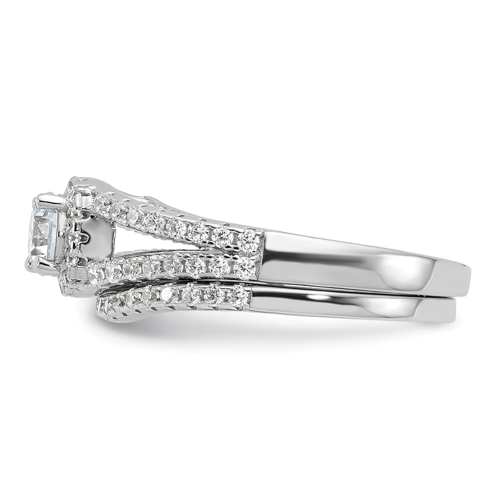 Brilliant Embers Sterling Silver Rhodium-plated 67 Stone Micro Pave CZ 2 Piece Wedding Ring Set