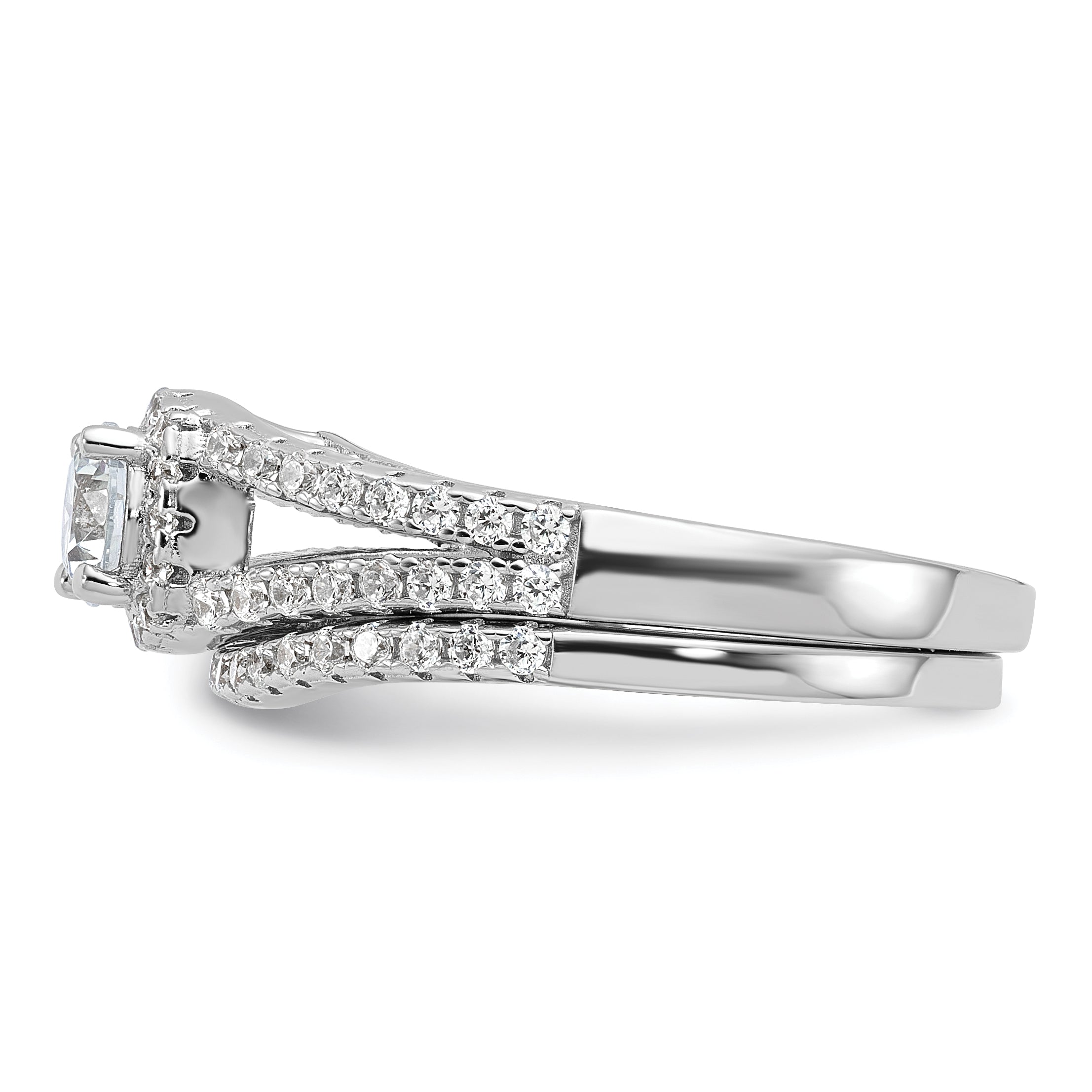 Brilliant Embers Sterling Silver Rhodium-plated 67 Stone Micro Pave CZ 2 Piece Wedding Ring Set