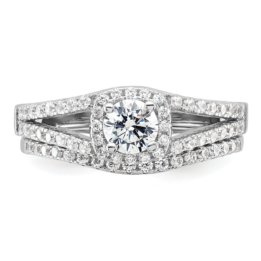 Brilliant Embers Sterling Silver Rhodium-plated 67 Stone Micro Pave CZ 2 Piece Wedding Ring Set
