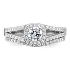 Brilliant Embers Sterling Silver Rhodium-plated 67 Stone Micro Pave CZ 2 Piece Wedding Ring Set