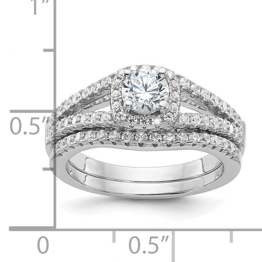 Brilliant Embers Sterling Silver Rhodium-plated 67 Stone Micro Pave CZ 2 Piece Wedding Ring Set
