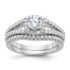 Brilliant Embers Sterling Silver Rhodium-plated 67 Stone Micro Pave CZ 2 Piece Wedding Ring Set