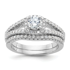 Brilliant Embers Sterling Silver Rhodium-plated 67 Stone Micro Pav‚ CZ 2 Piece Wedding Ring Set
