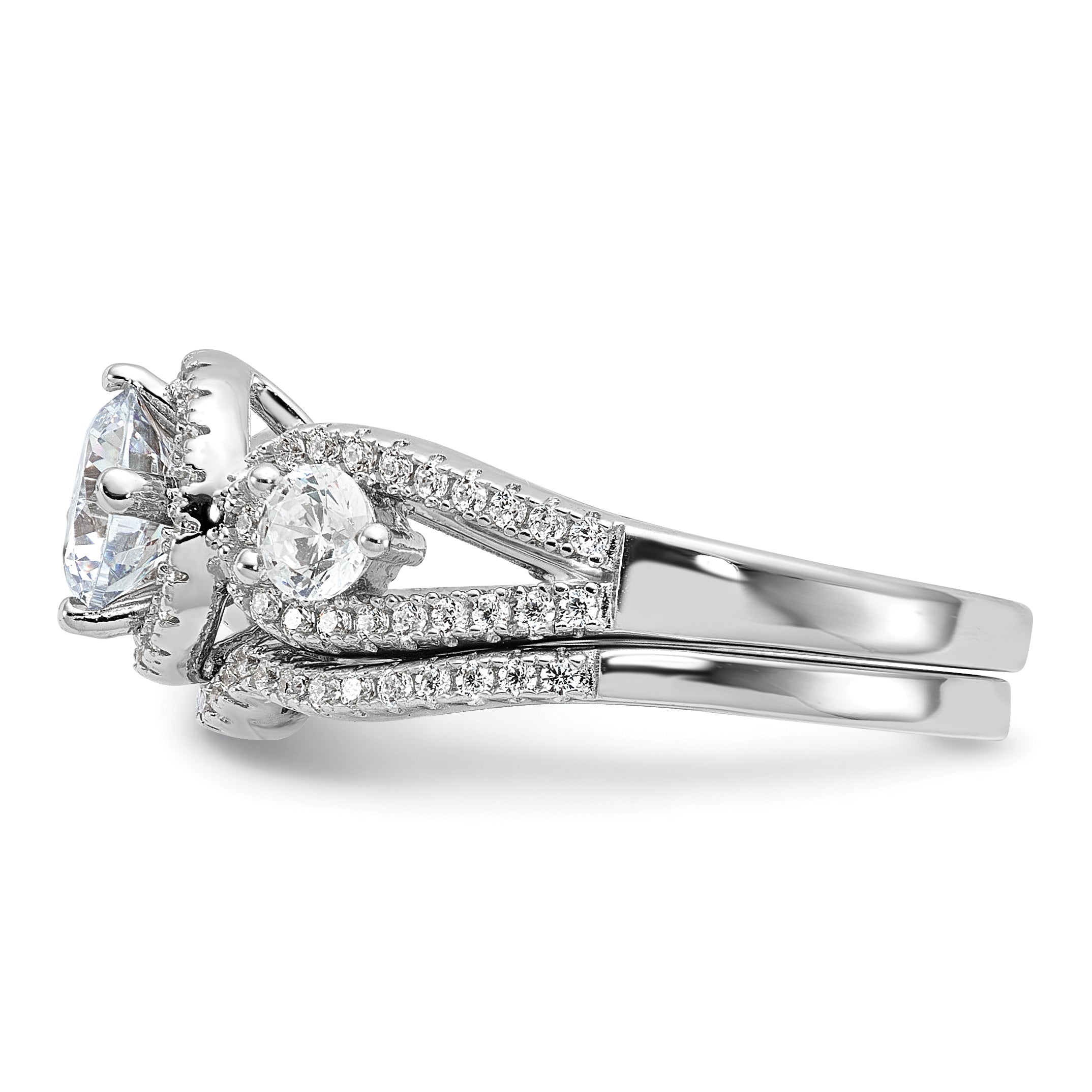 Brilliant Embers Sterling Silver Rhodium-plated 93 Stone Micro Pave CZ 2-piece Wedding Set Secondary image