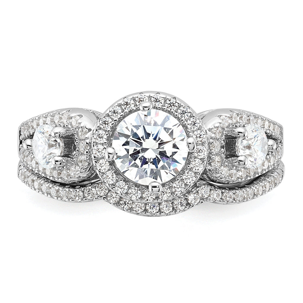 Brilliant Embers Sterling Silver Rhodium-plated 93 Stone Micro Pave CZ 2-piece Wedding Set