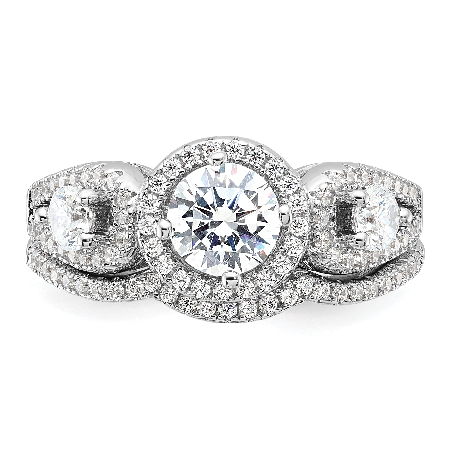 Brilliant Embers Sterling Silver Rhodium-plated 93 Stone Micro Pave CZ 2-piece Wedding Set