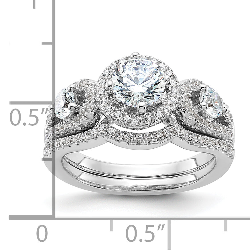 Brilliant Embers Sterling Silver Rhodium-plated 93 Stone Micro Pav‚ CZ 2-piece Wedding Set