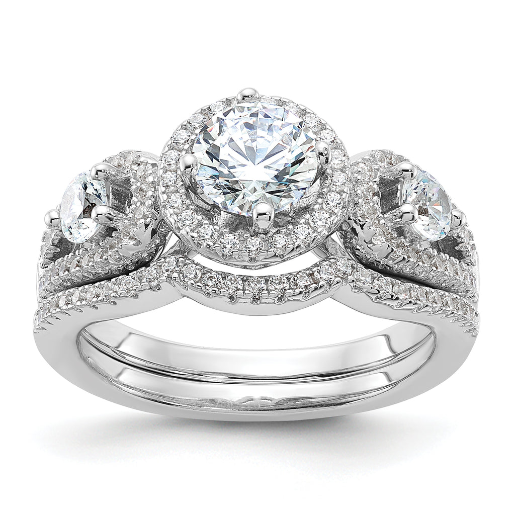 Brilliant Embers Sterling Silver Rhodium-plated 93 Stone Micro Pave CZ 2-piece Wedding Set