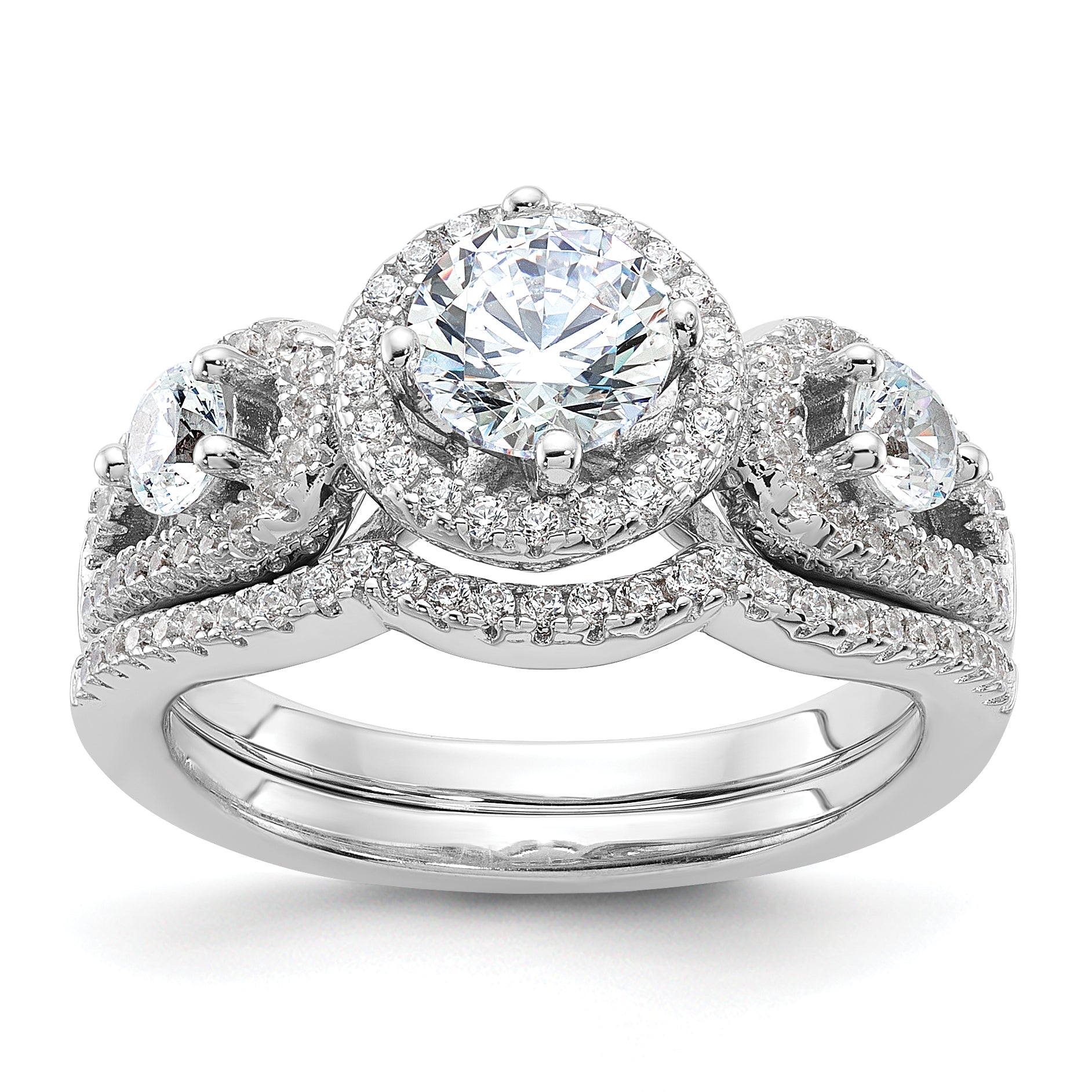 Brilliant Embers Sterling Silver Rhodium-plated 93 Stone Micro Pave CZ 2-piece Wedding Set