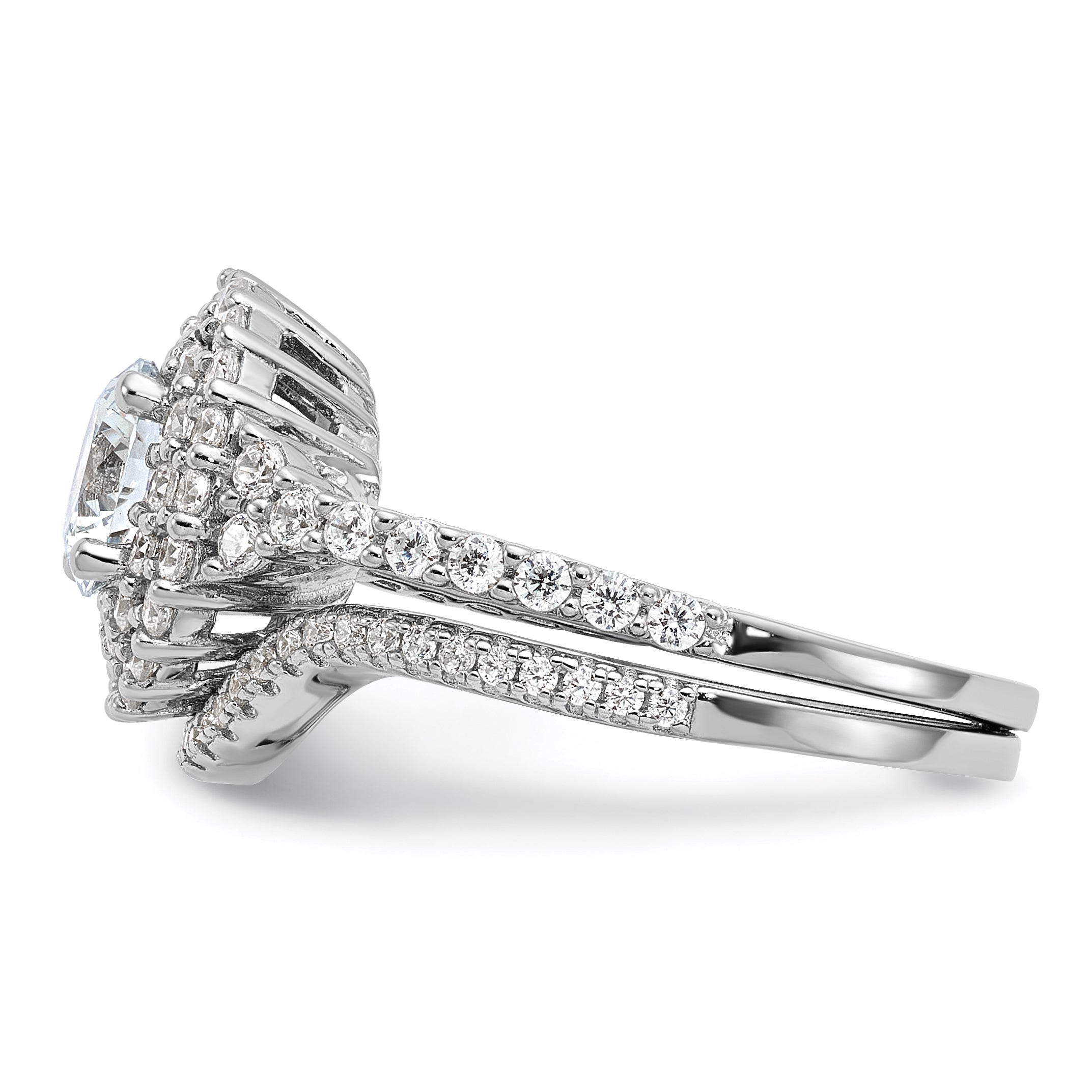 Brilliant Embers Sterling Silver Rhodium-plated 86 Stone Micro Pave CZ 2-piece Wedding Set Main image
