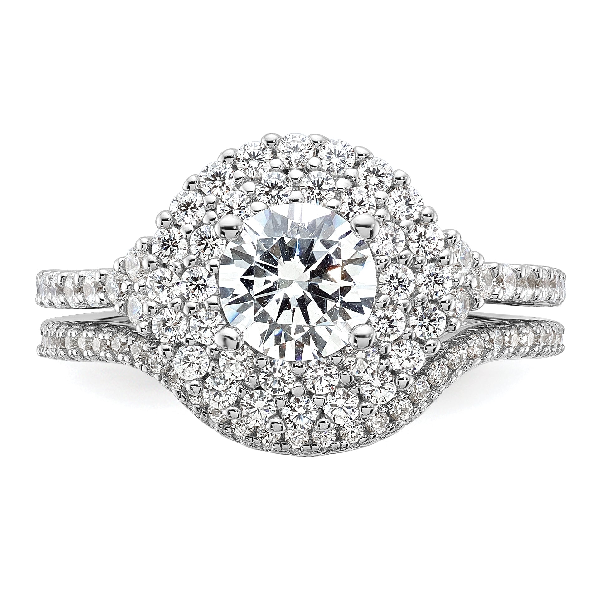 Brilliant Embers Sterling Silver Rhodium-plated 86 Stone Micro Pav‚ CZ 2-piece Wedding Set