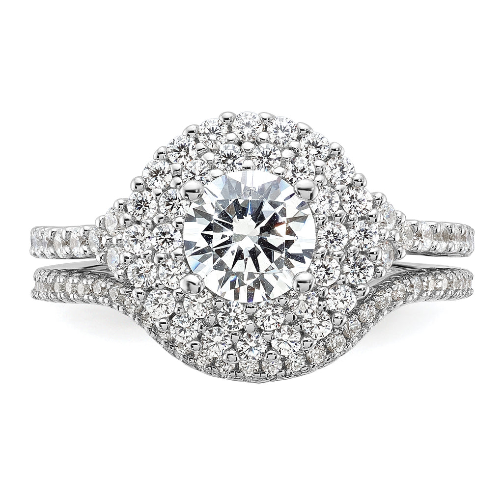 Brilliant Embers Sterling Silver Rhodium-plated 86 Stone Micro Pave CZ 2-piece Wedding Set