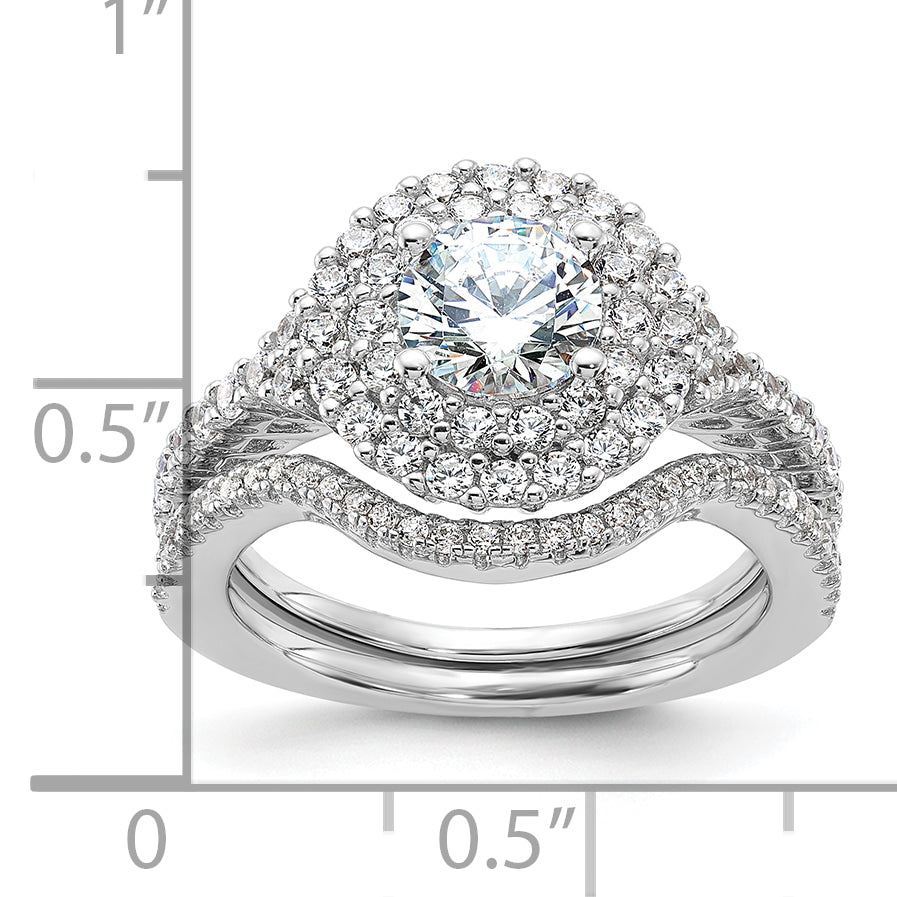 Brilliant Embers Sterling Silver Rhodium-plated 86 Stone Micro Pave CZ 2-piece Wedding Set Secondary image