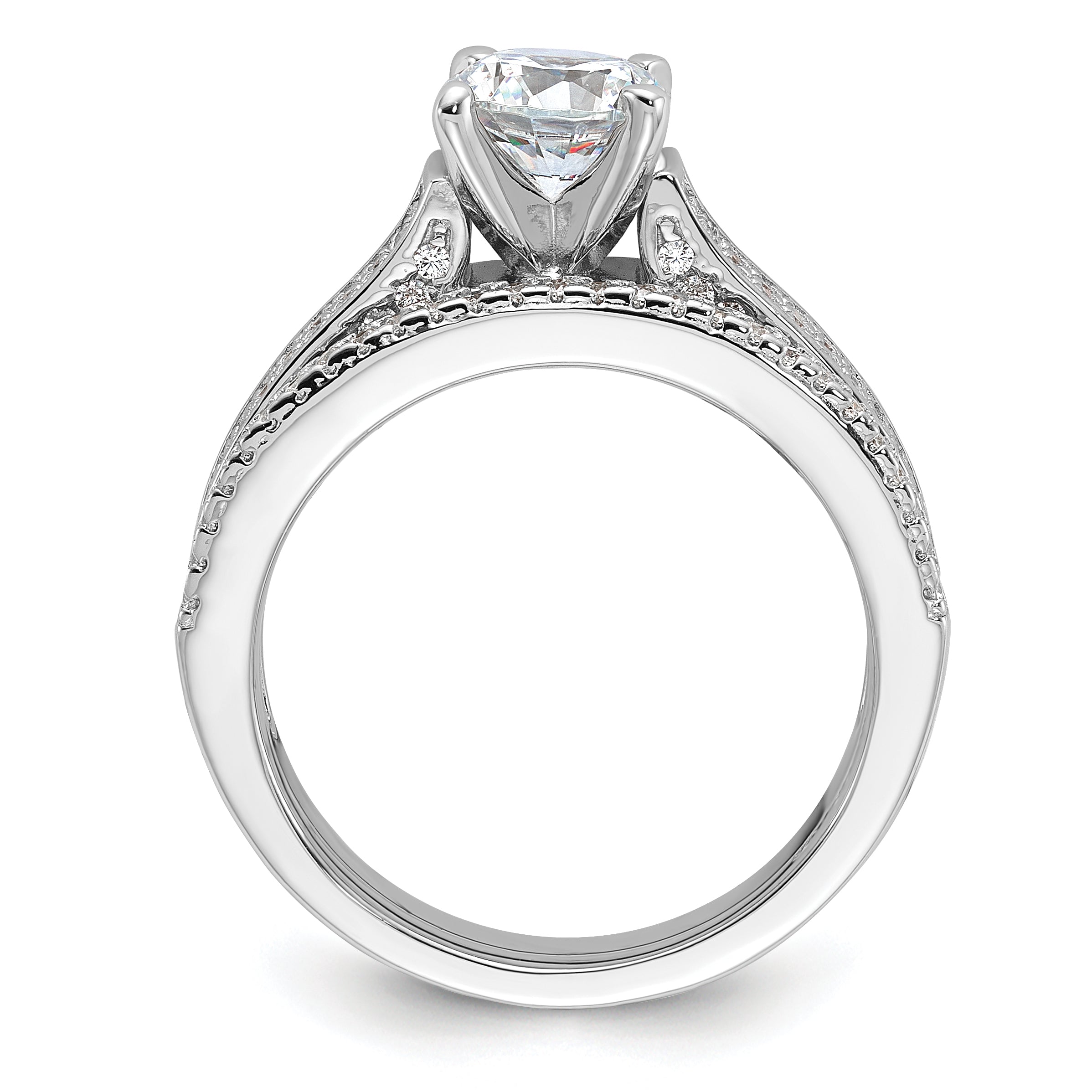 Brilliant Embers Sterling Silver Rhodium-plated 135 Stone Micro Pave CZ 2-piece Wedding Set