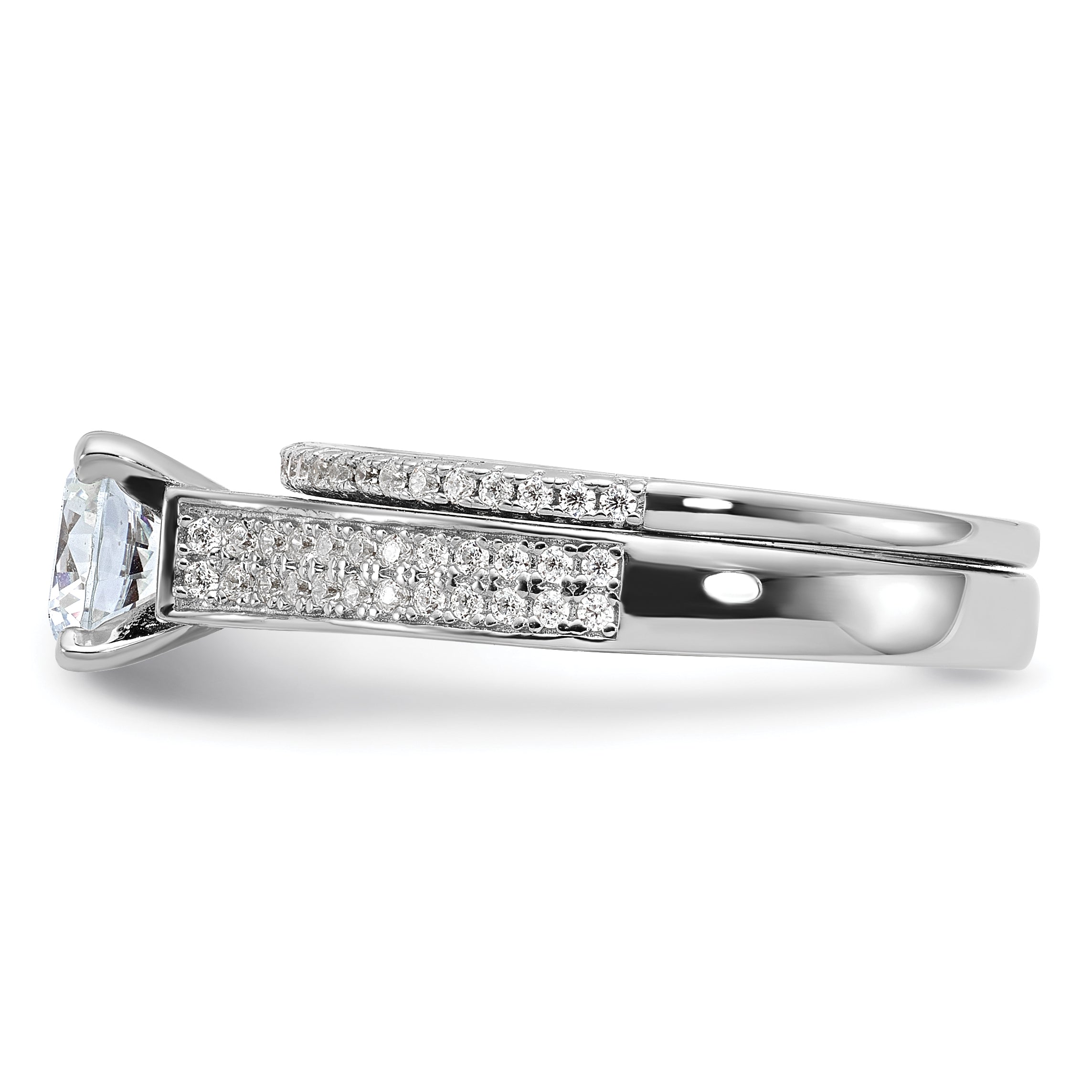 Brilliant Embers Sterling Silver Rhodium-plated 135 Stone Micro Pav‚ CZ 2-piece Wedding Set