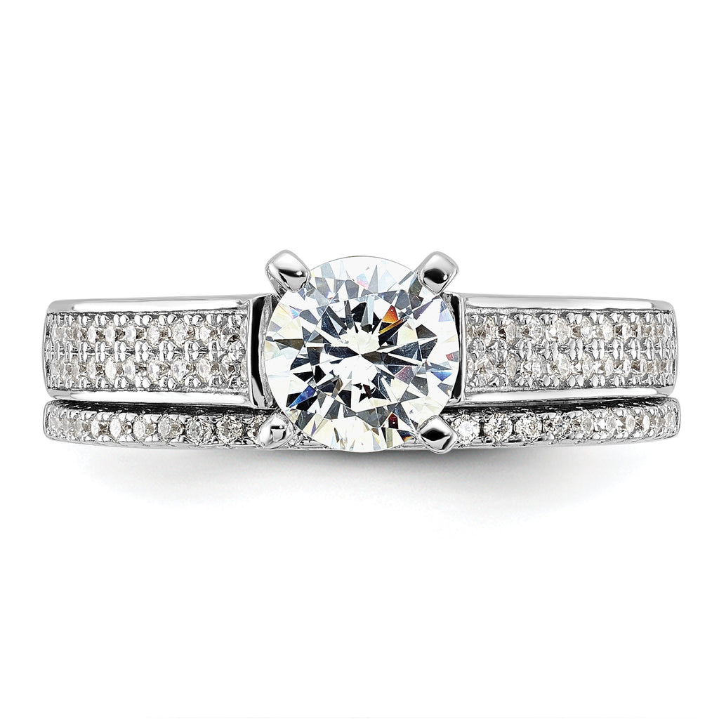 Brilliant Embers Sterling Silver Rhodium-plated 135 Stone Micro Pave CZ 2-piece Wedding Set
