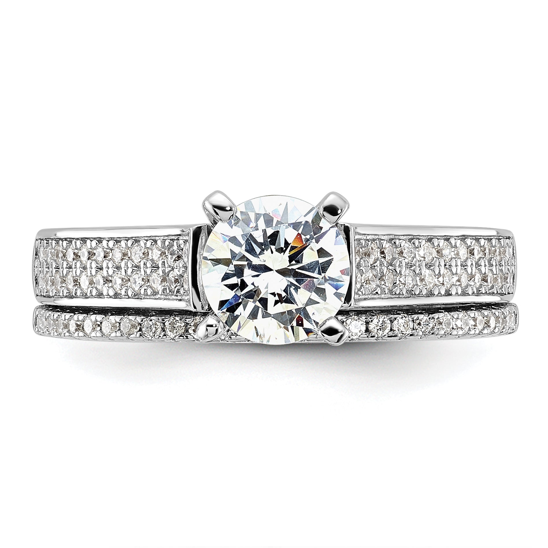 Brilliant Embers Sterling Silver Rhodium-plated 135 Stone Micro Pave CZ 2-piece Wedding Set