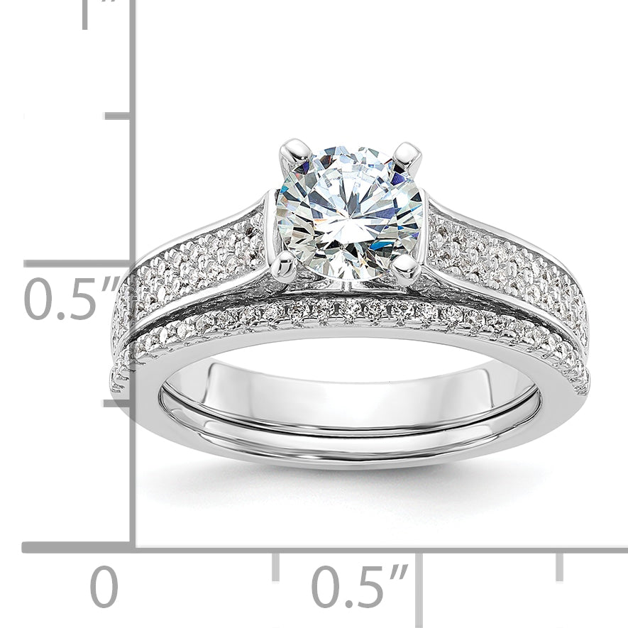 Brilliant Embers Sterling Silver Rhodium-plated 135 Stone Micro Pave CZ 2-piece Wedding Set