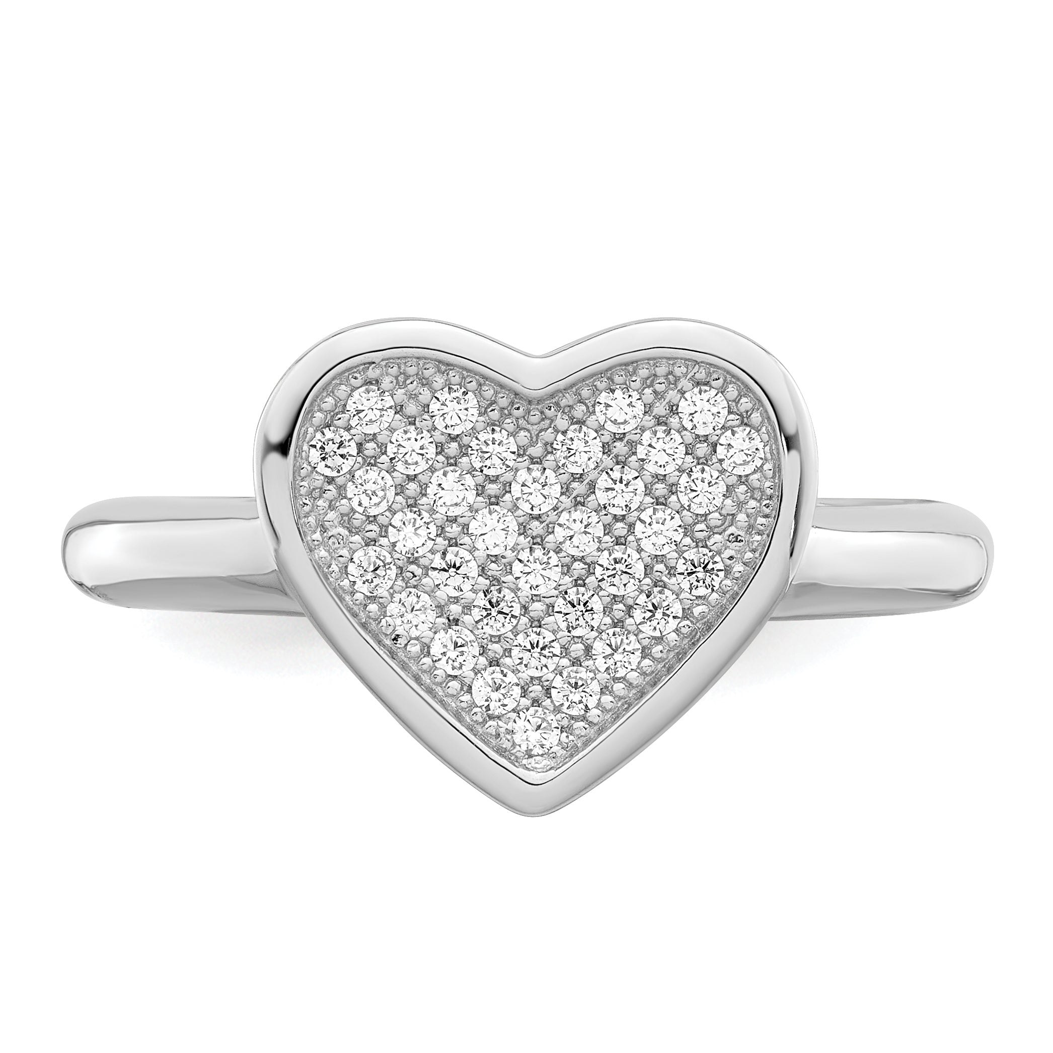 Brilliant Embers Sterling Silver Rhodium-plated 34 Stone Micro Pave CZ Heart Ring