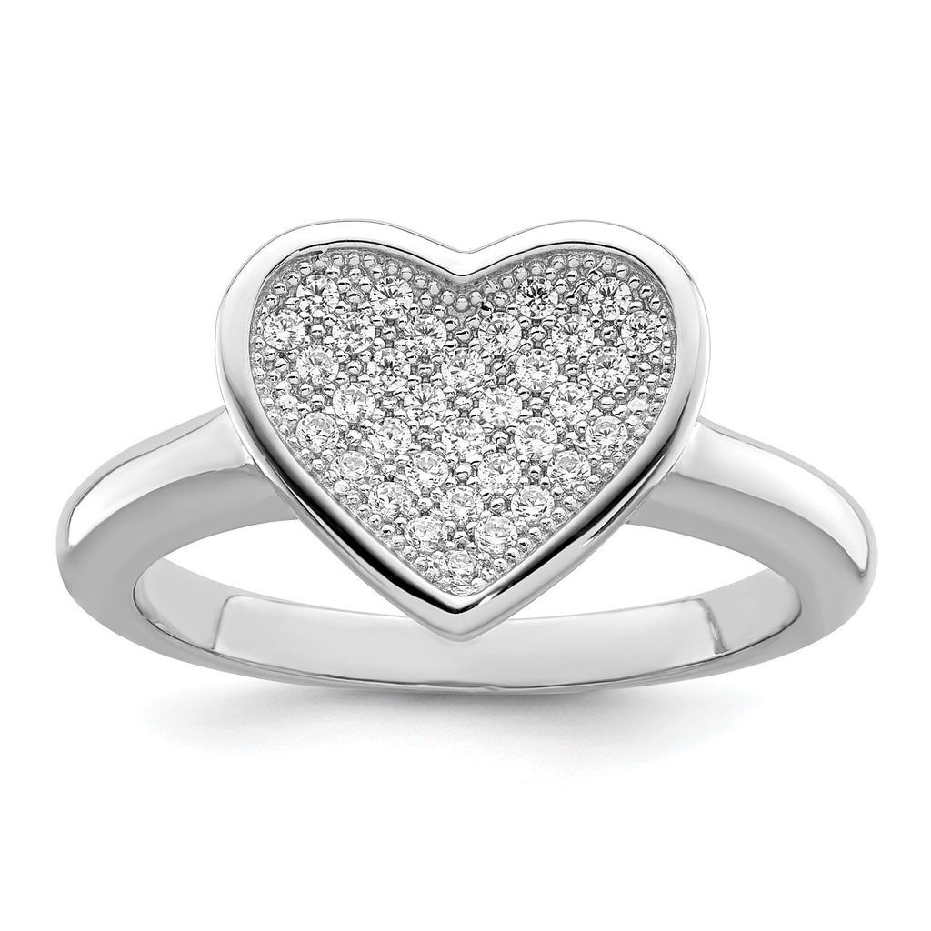 Brilliant Embers Sterling Silver Rhodium-plated 34 Stone Micro Pave CZ Heart Ring