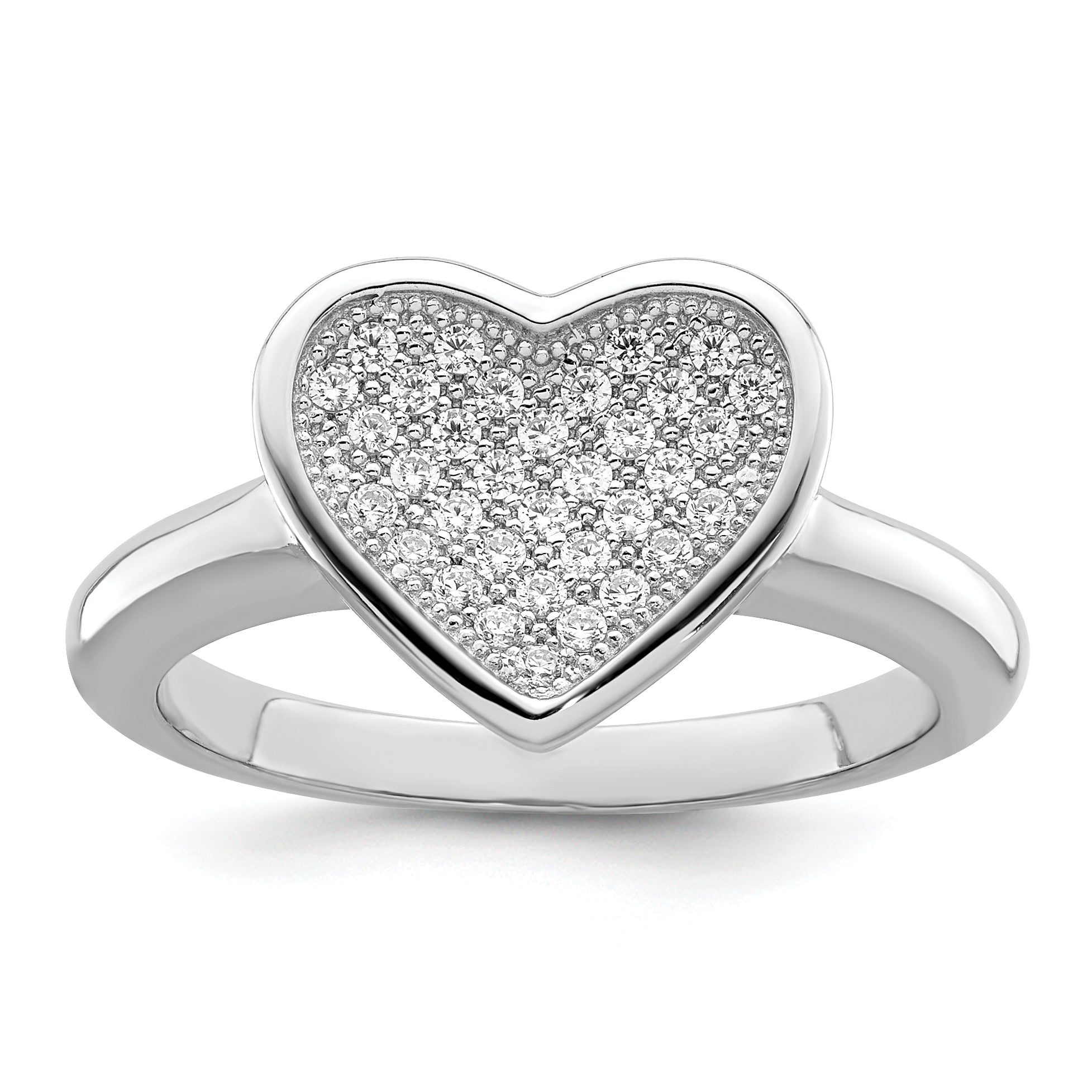 Brilliant Embers Sterling Silver Rhodium-plated 34 Stone Micro Pave CZ Heart Ring