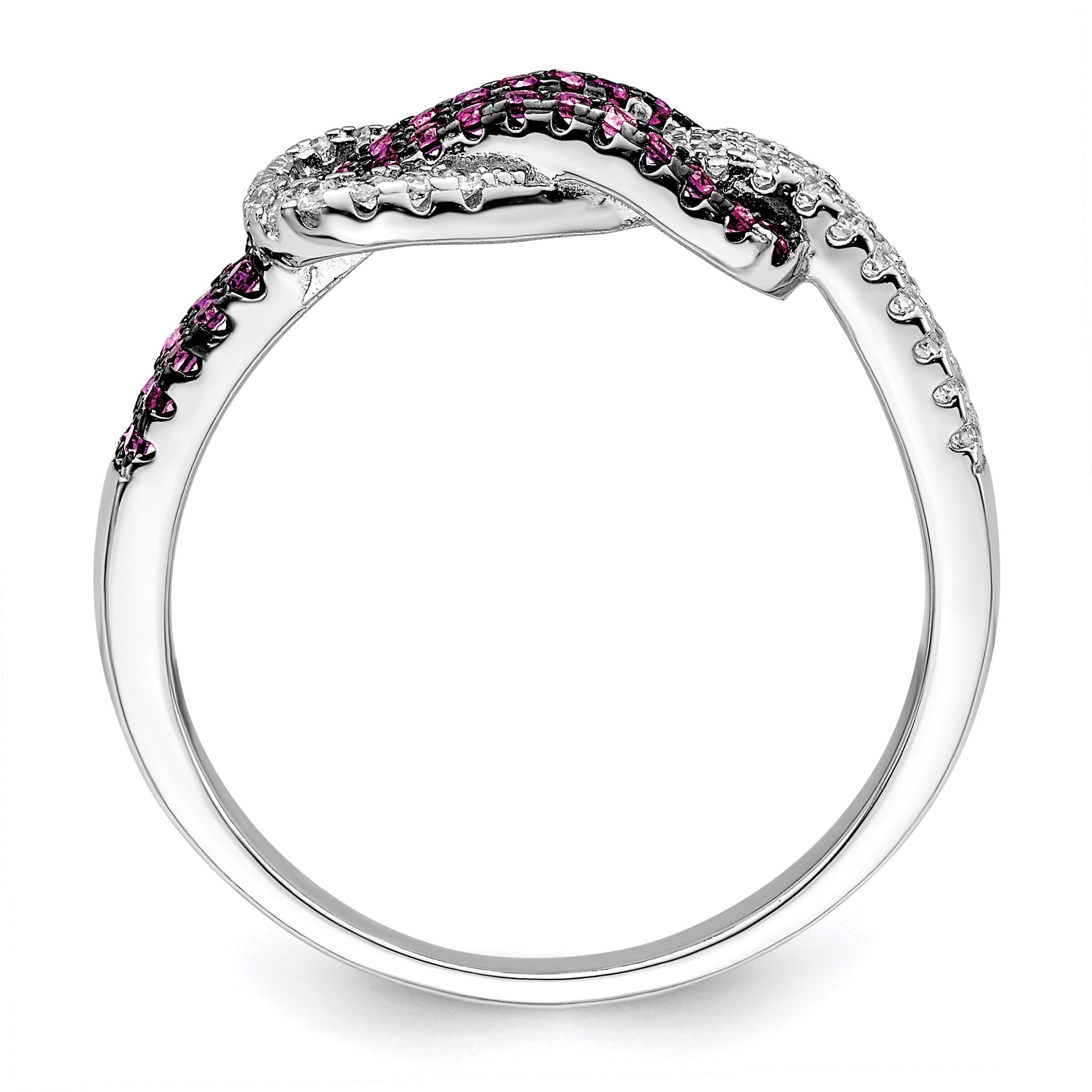 Brilliant Embers Sterling Silver Rhodium-plated 64 Stone Micro PavÃƒÆ’Ã‚Â¢Ãƒâ€šÃ¢â€šÂ¬Ãƒâ€šÃ…Â¡ Red and White CZ Love Knot Ring Secondary image
