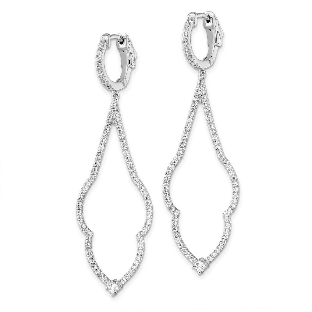 Pavé Cubic Zirconia Hoop Dangle Earrings in Sterling Silver, Hinged - Sophia Jewelers