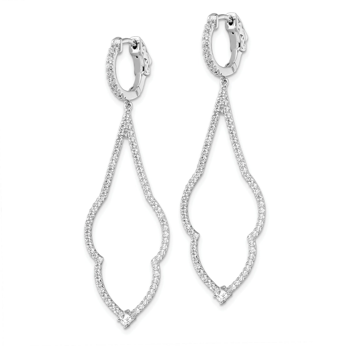 Pavé Cubic Zirconia Hoop Dangle Earrings in Sterling Silver, Hinged - Sophia Jewelers