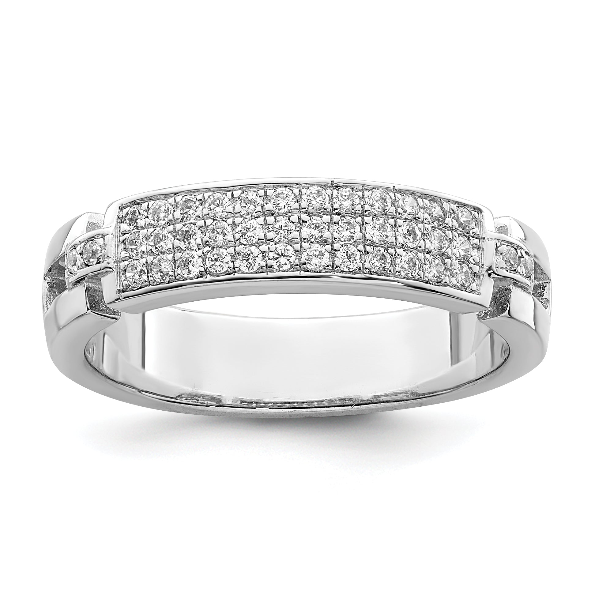 Brilliant Embers Sterling Silver Rhodium-plated 40 Stone Micro Pave CZ Ring Main image