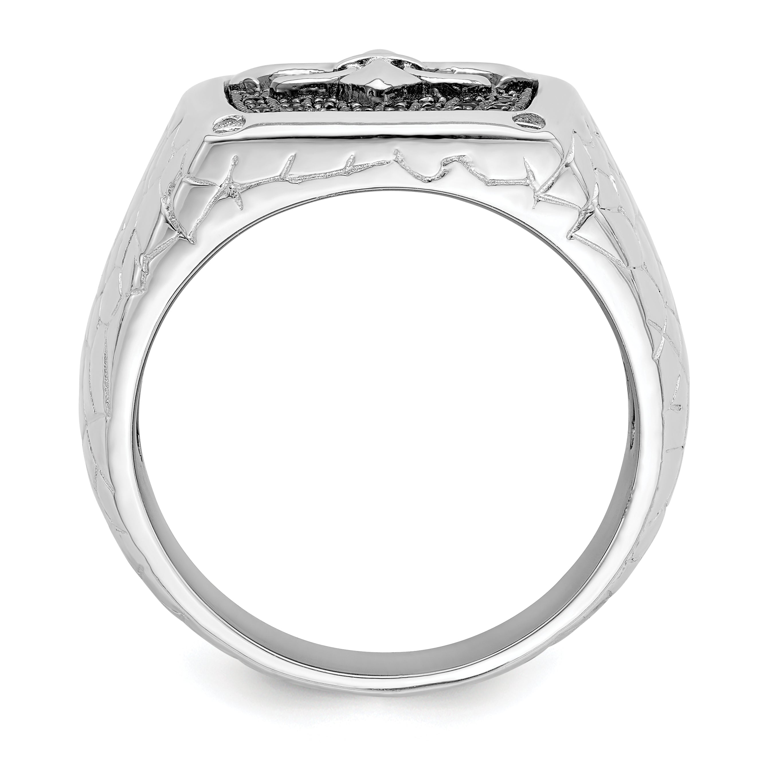 Brilliant Embers Sterling Silver Rhodium-plated 62 Stone Black Micro Pave CZ Fleur De Lis Men's Ring Secondary image