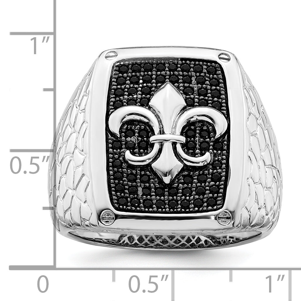 Brilliant Embers Sterling Silver Rhodium-plated 62 Stone Black Micro Pave CZ Fleur De Lis Men's Ring