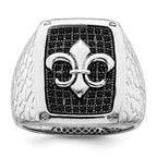 Brilliant Embers Sterling Silver Rhodium-plated 62 Stone Black Micro Pave CZ Fleur De Lis Men's Ring