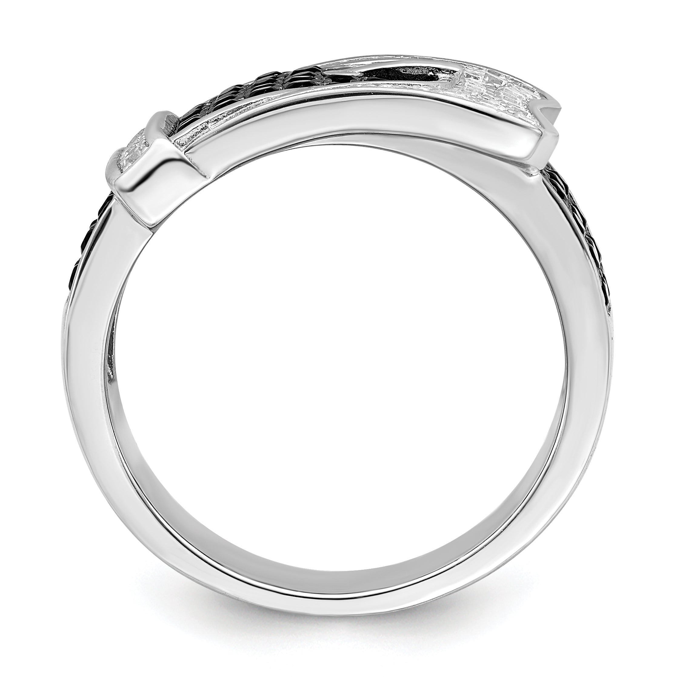 Brilliant Embers Sterling Silver Rhodium-plated 109 Stone Micro Pave Black and White CZ Buckle Ring