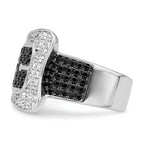Brilliant Embers Sterling Silver Rhodium-plated 109 Stone Micro Pave Black and White CZ Buckle Ring