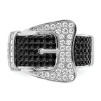 Brilliant Embers Sterling Silver Rhodium-plated 109 Stone Micro Pave Black and White CZ Buckle Ring