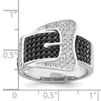 Brilliant Embers Sterling Silver Rhodium-plated 109 Stone Micro Pave Black and White CZ Buckle Ring