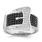 Brilliant Embers Sterling Silver Rhodium-plated 109 Stone Micro Pave Black and White CZ Buckle Ring