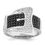 Brilliant Embers Sterling Silver Rhodium-plated 109 Stone Micro Pave Black and White CZ Buckle Ring